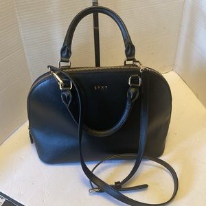 EUC. DKNY black saffiano dome leather handbag/crafty.